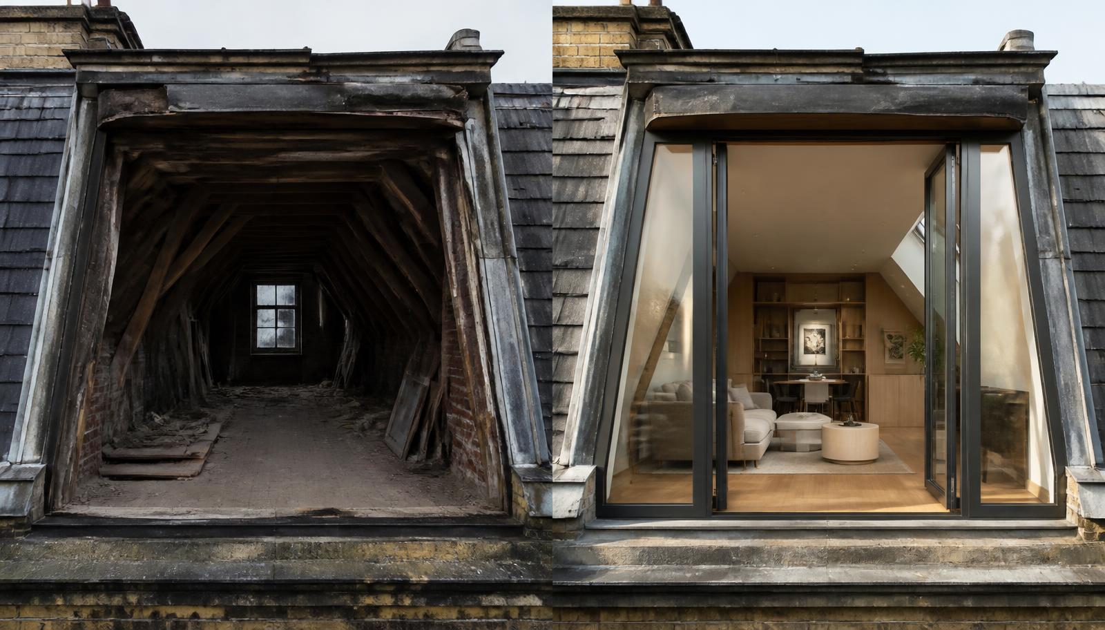 Before and after mansard loft conversion in Hackney